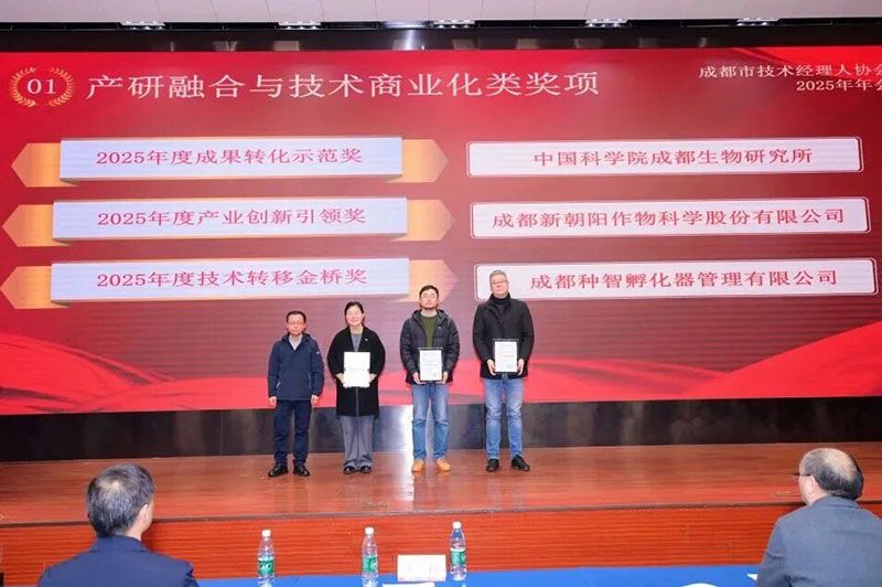 新朝陽榮獲成都市技術經理人協會“2025年度產業創新引領獎”